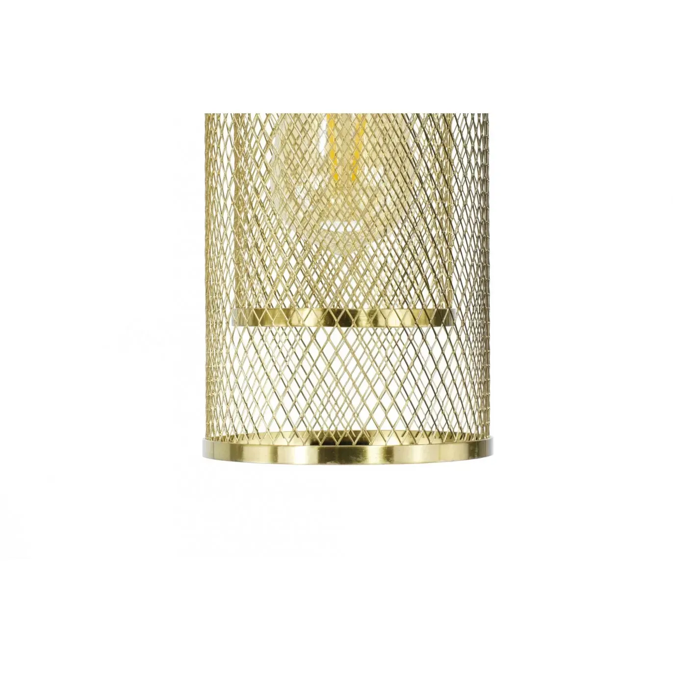 Illustration numéro 3 du produit Suspension D13 en métal grillagé doré et simili cuir marron