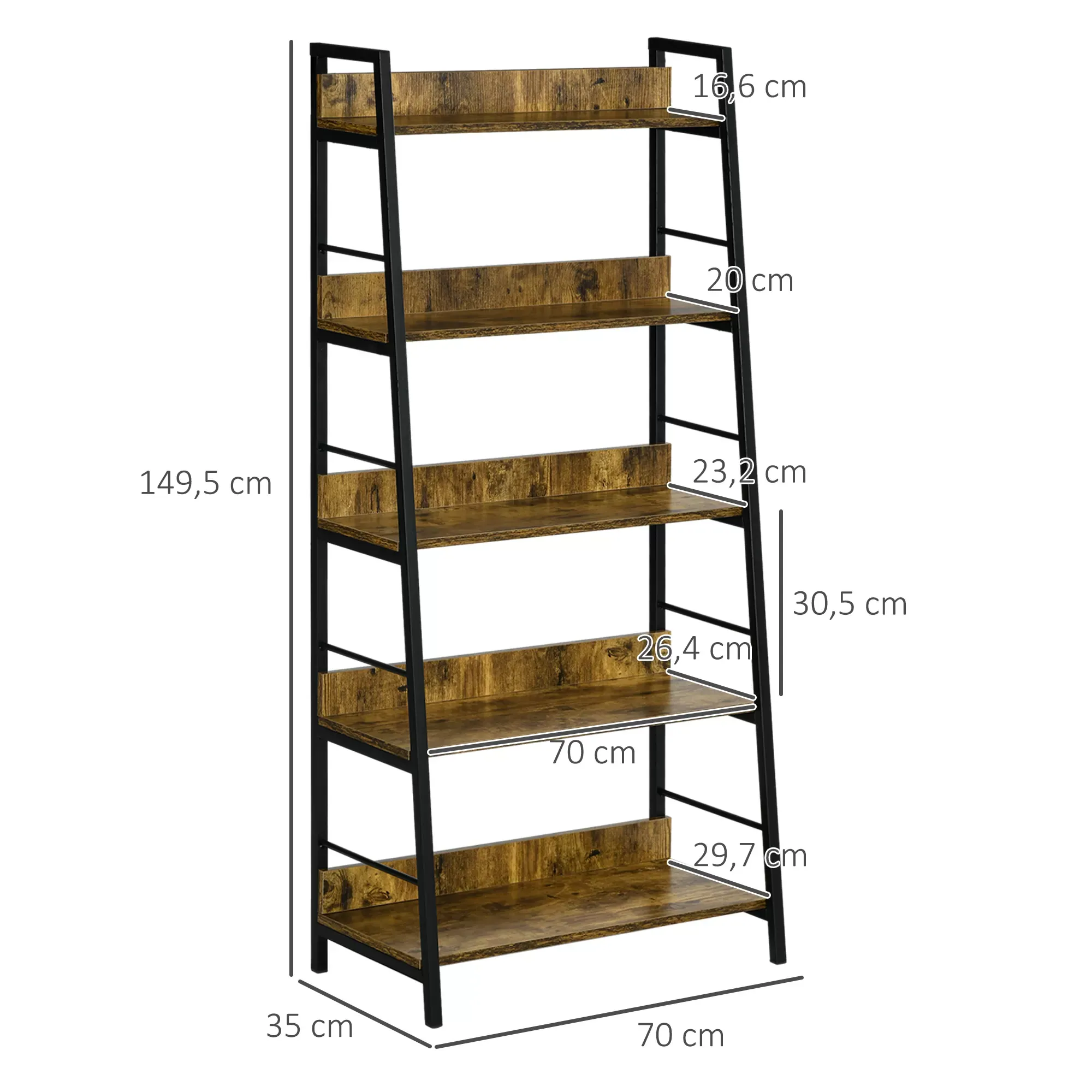 Illustration numéro 3 du produit Étagère bibliothèque style industriel incliné 5 niv. bois vieilli noir