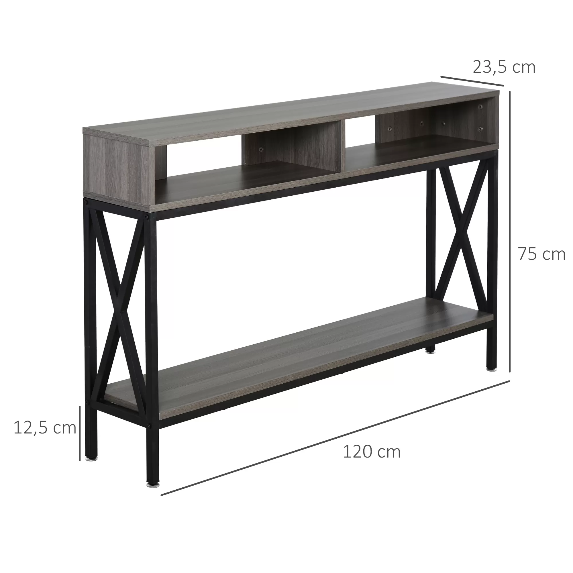Illustration numéro 3 du produit Console d'entrée industrielle 120 x 23,5 x 75 cm Bois Gris