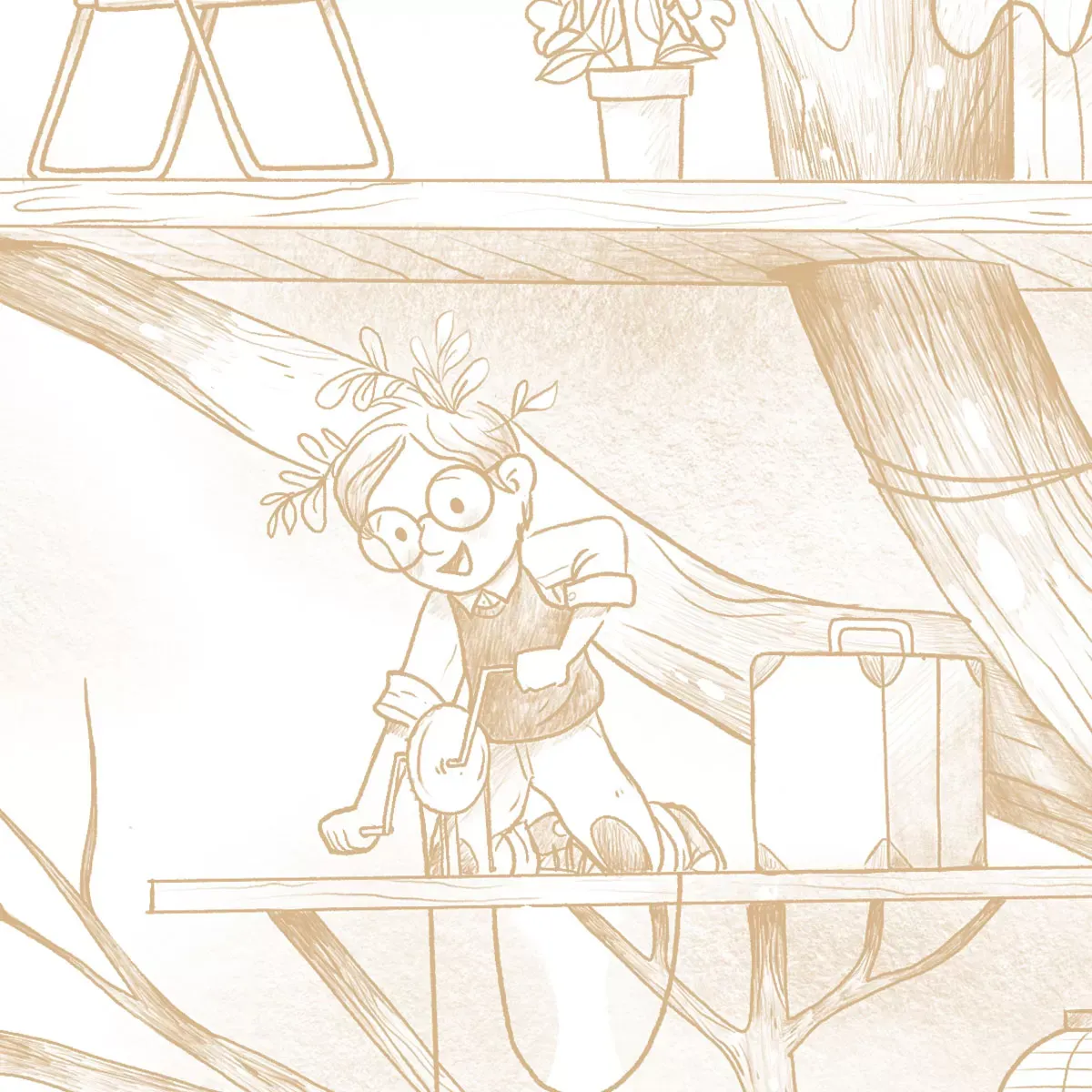 Illustration numéro 3 du produit Papier peint panoramique enfant cabane en plein air beige 375x250cm