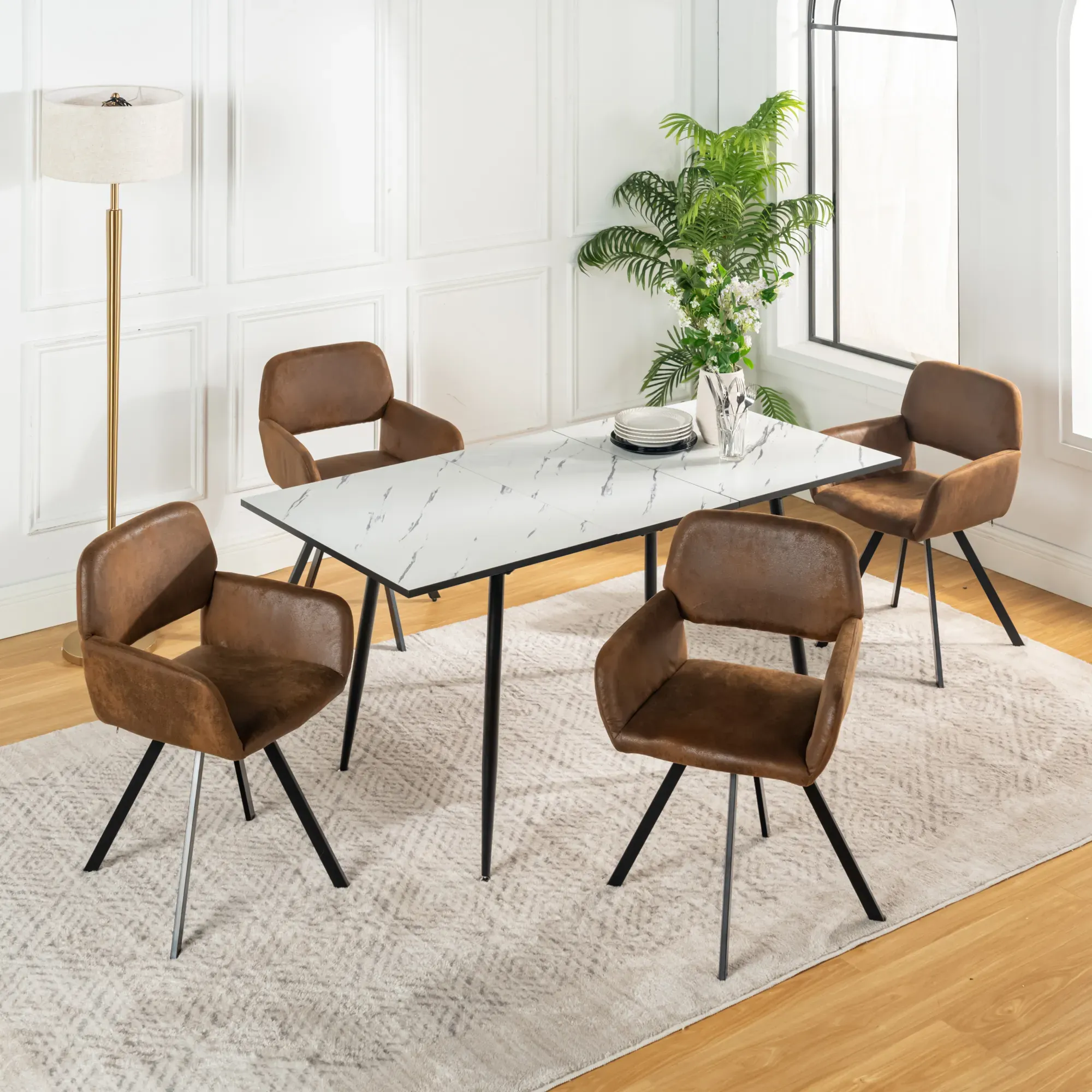 Illustration numéro 3 du produit Lot de 2 chaises vintage rotative tissu suède marron