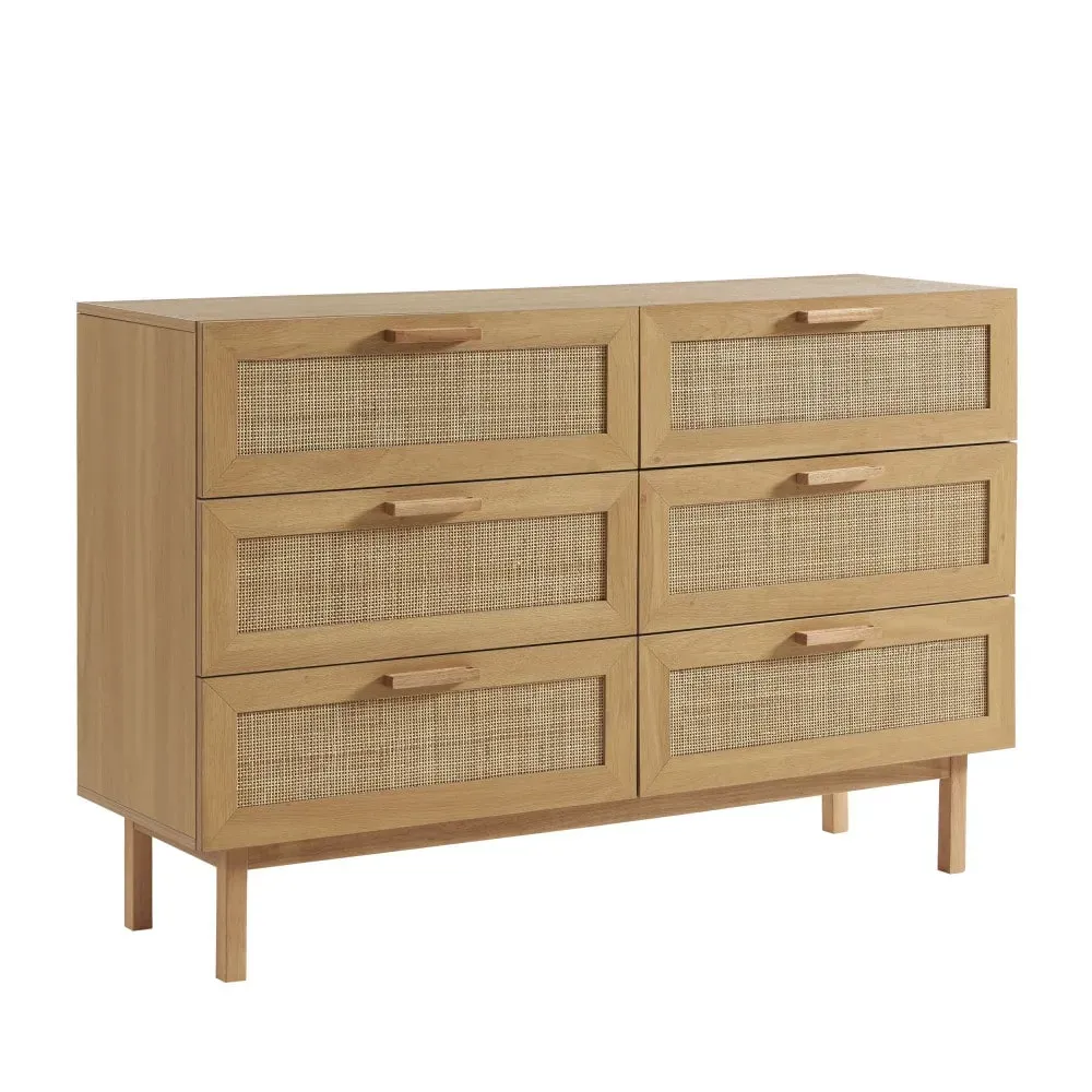 Illustration numéro 3 du produit Commode 6 tiroirs en bois et cannage L130cm - Bois clair