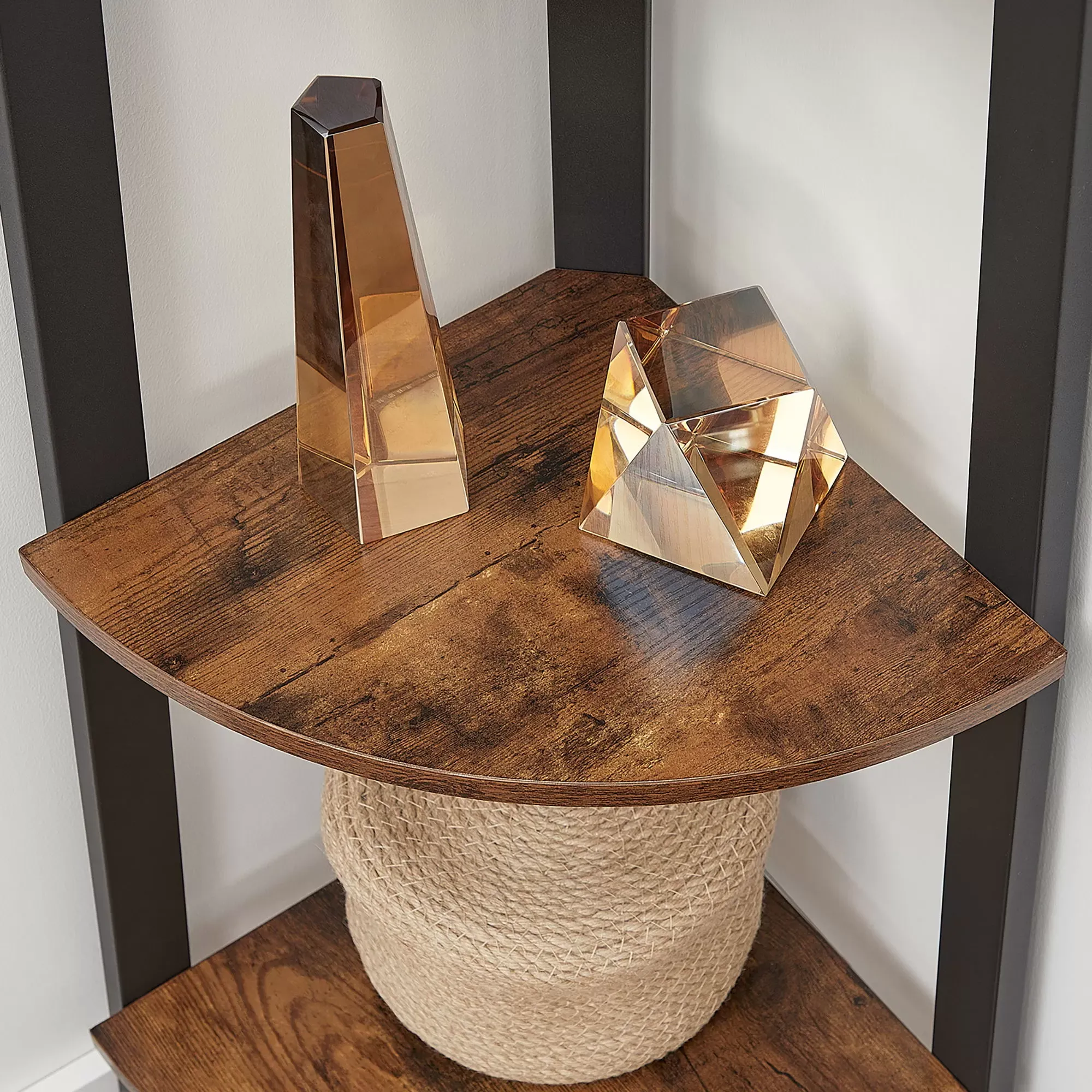 Illustration numéro 3 du produit Étagère d'angle 4 niveaux industriel effet bois marron rustique