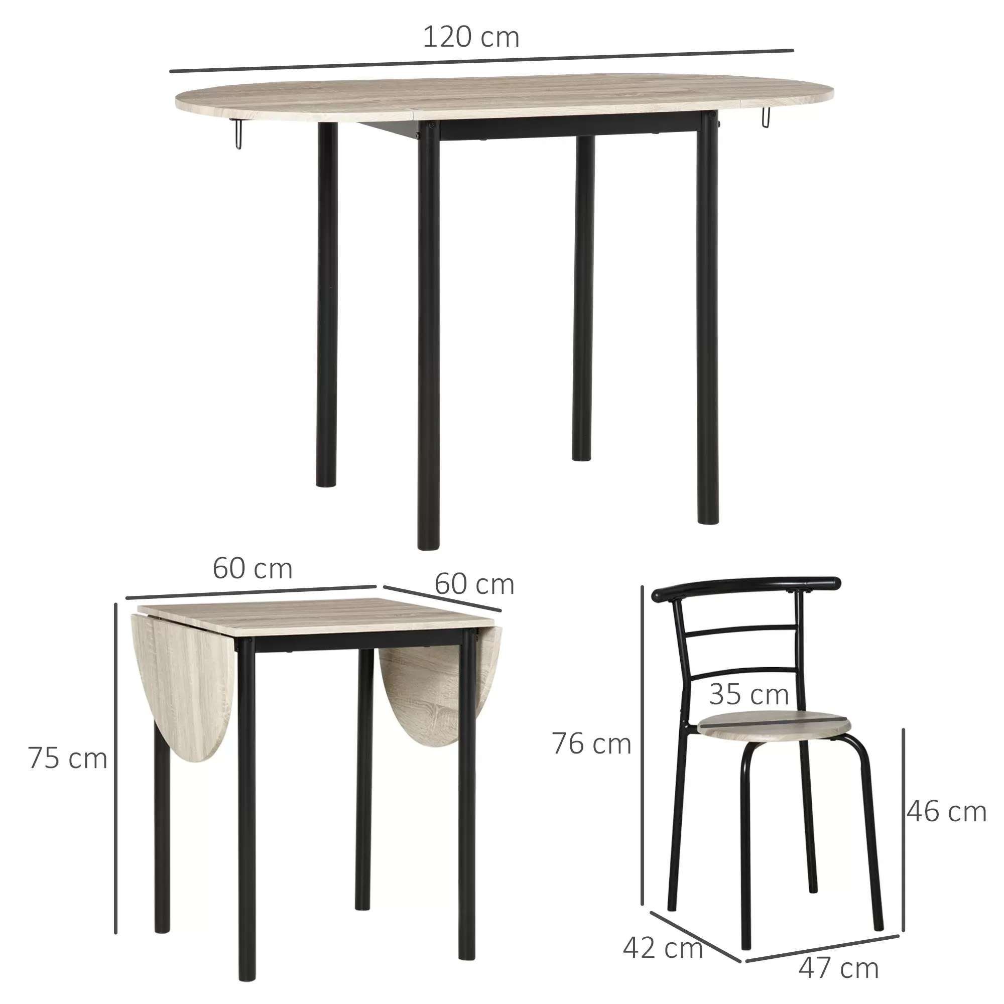 Illustration numéro 3 du produit Ensemble table à manger extensible 3 pièces style industriel