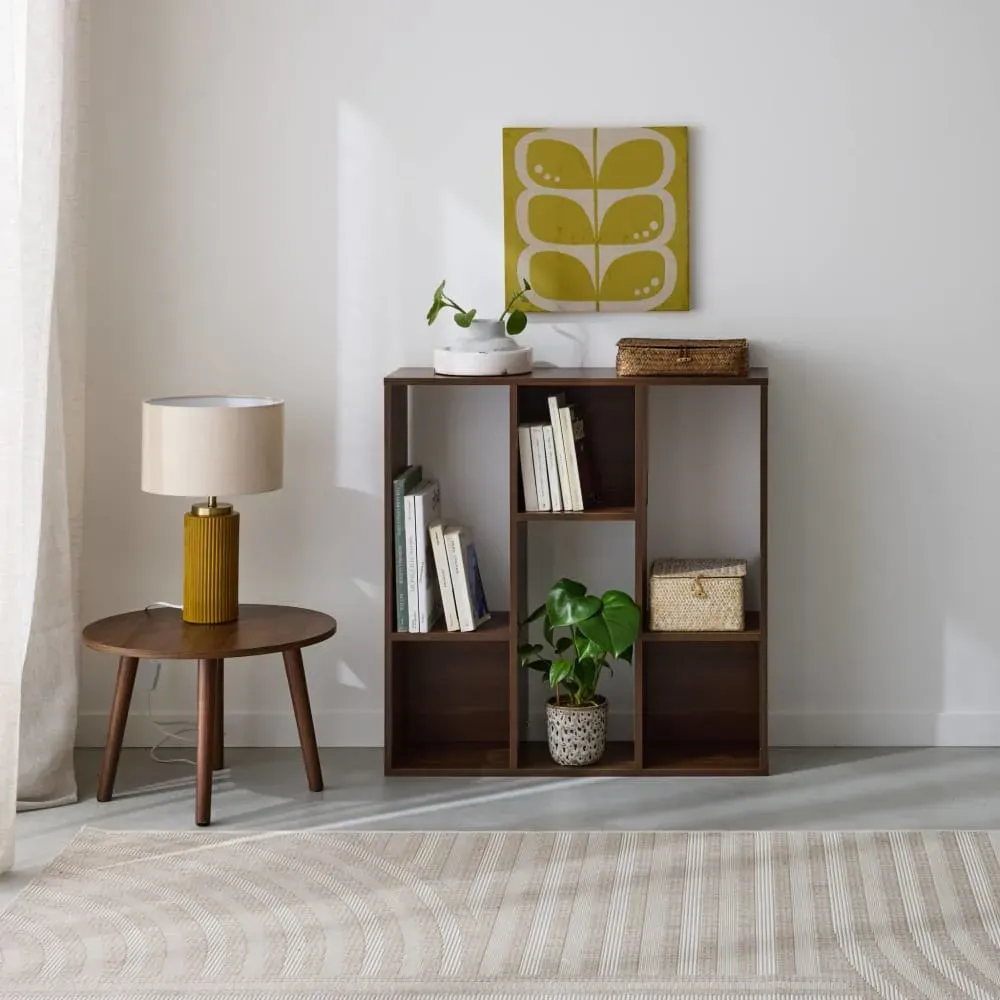 Illustration numéro 3 du produit Etagère bibliothèque noyer 3 étagères, 6 casiers