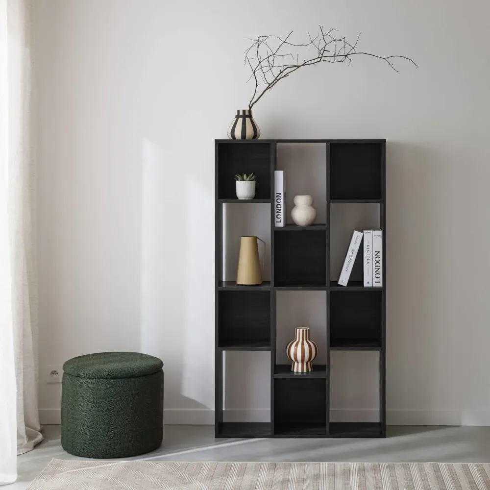 Illustration numéro 3 du produit Bibliothèque design asymétrique noire, 3 étagères