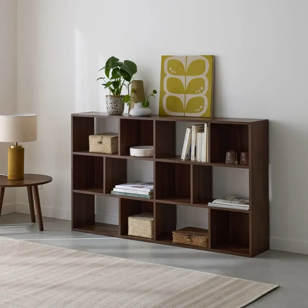 Illustration numéro 3 du produit Bibliothèque design asymétrique noyer, 3 étagères