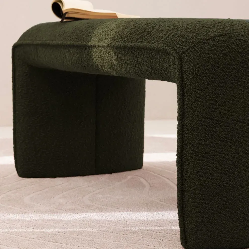 Illustration numéro 3 du produit Banc rembourré en tissu bouclette L100cm - Vert kaki