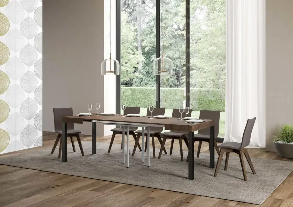 Illustration numéro 3 du produit Table extensible 90x90/246 cm effet bois noyer