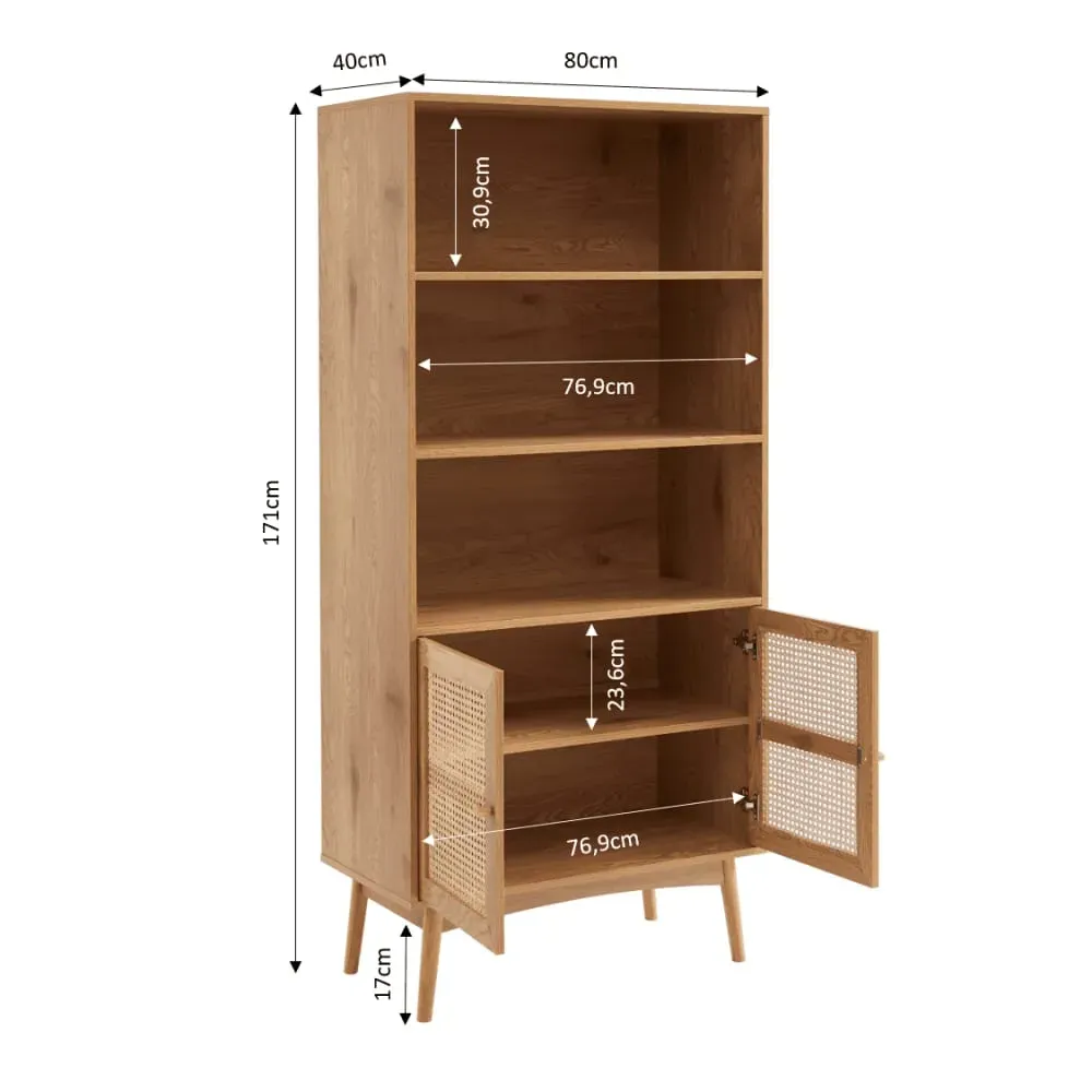 Illustration numéro 3 du produit Bibliothèque  effet chêne et cannage rotin