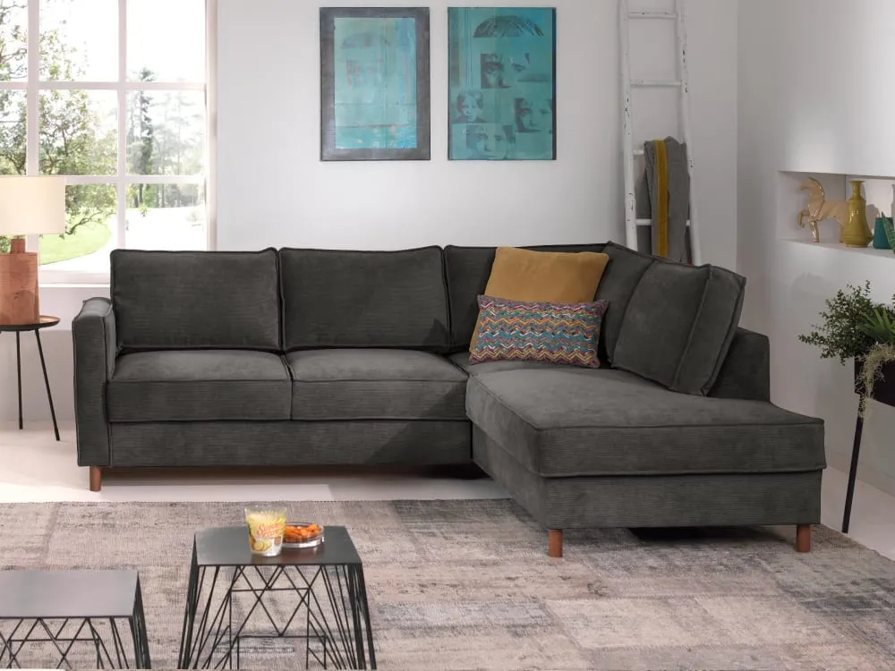 Illustration numéro 3 du produit Canapé d'angle droit convertible 5 places en velours côtelé gris foncé