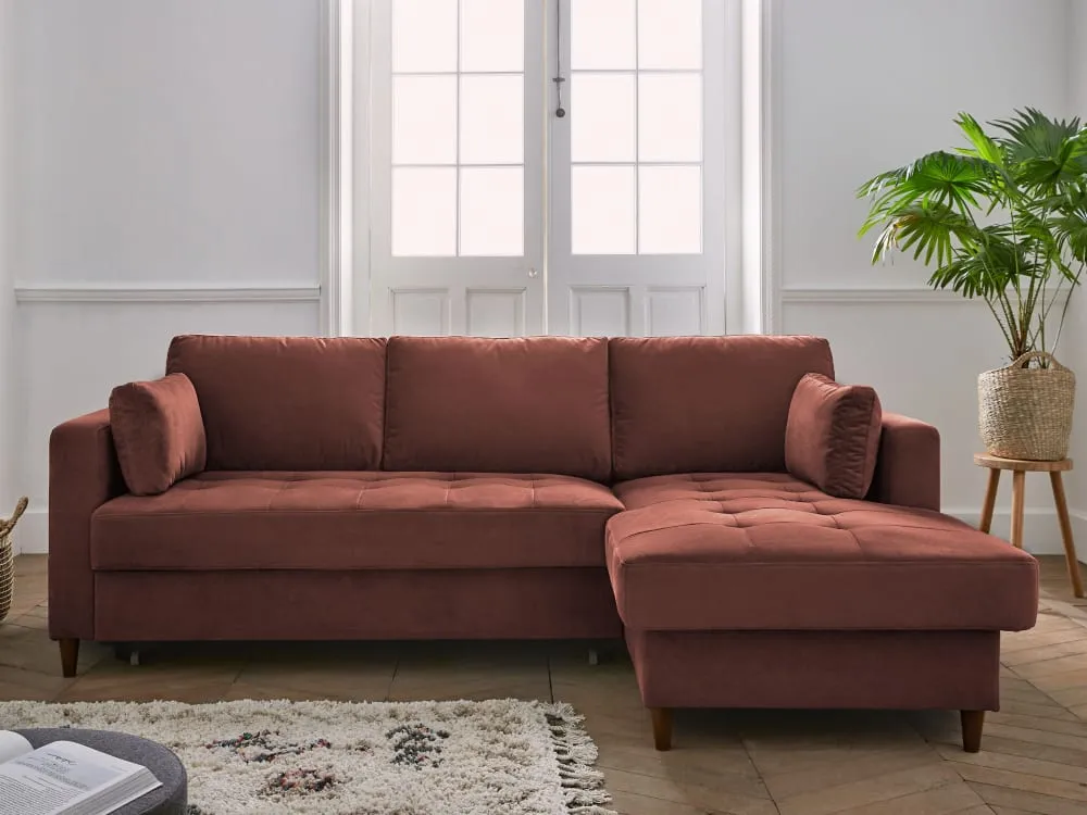 Illustration numéro 3 du produit Canapé d'angle droit convertible 4 places en velours rose