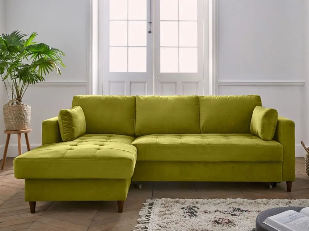 Illustration numéro 3 du produit Canapé d'angle gauche convertible 4 places en velours vert olive