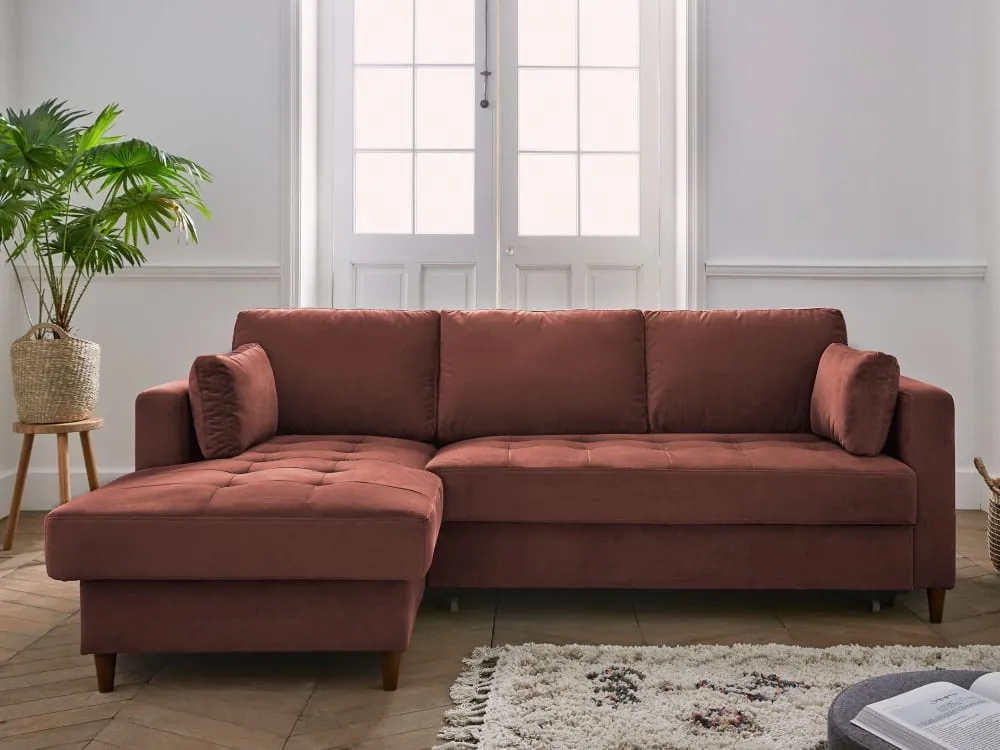Illustration numéro 3 du produit Canapé d'angle gauche convertible 4 places en velours rose