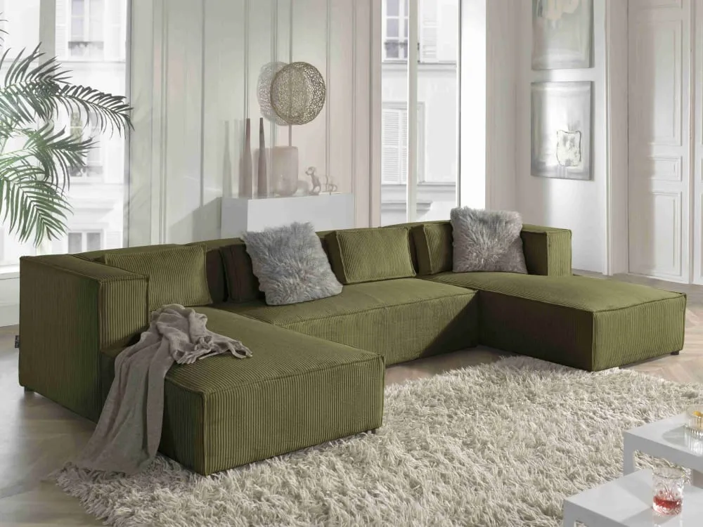 Illustration numéro 3 du produit Canapé panoramique 7 places en u en velours côtelé vert
