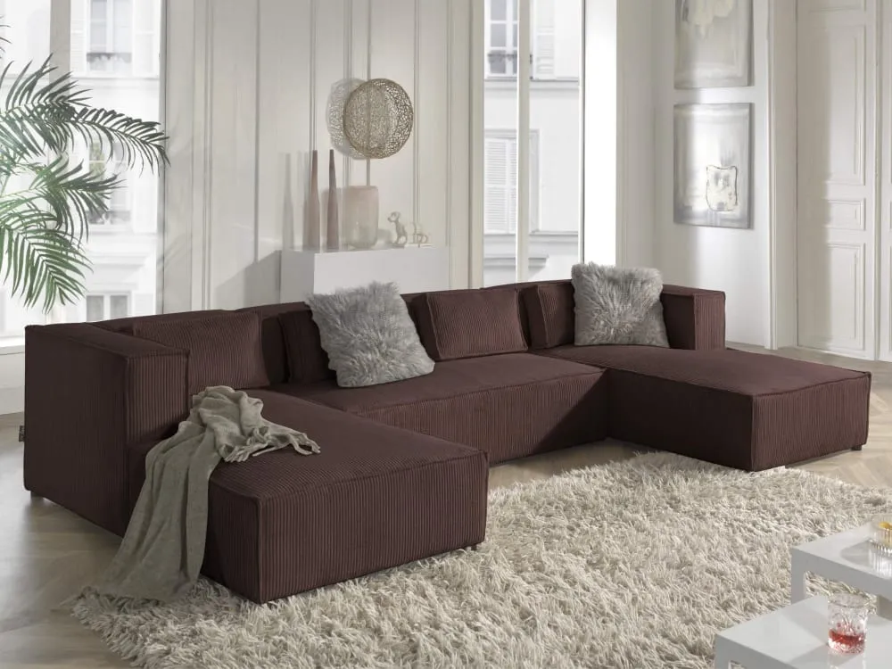 Illustration numéro 3 du produit Canapé panoramique 7 places en u en velours côtelé marron