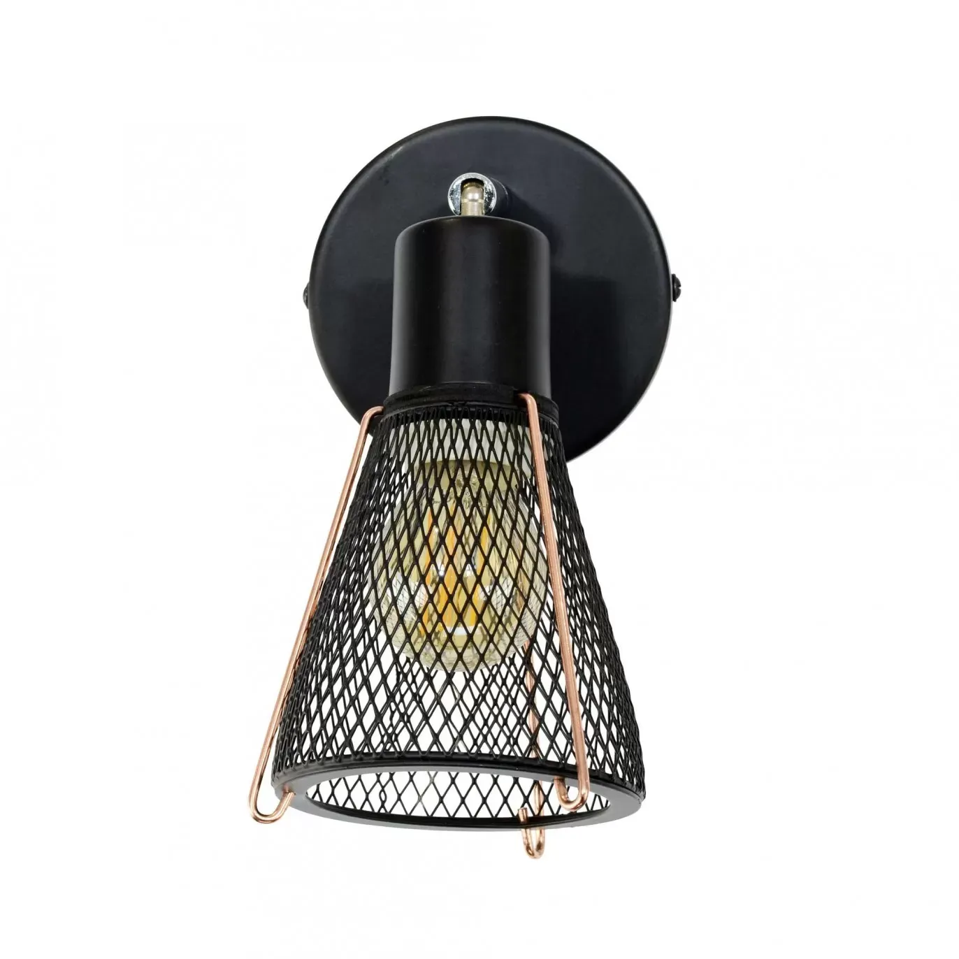 Illustration numéro 3 du produit Applique murale 1 lumière en métal grillagé noir et cuivré