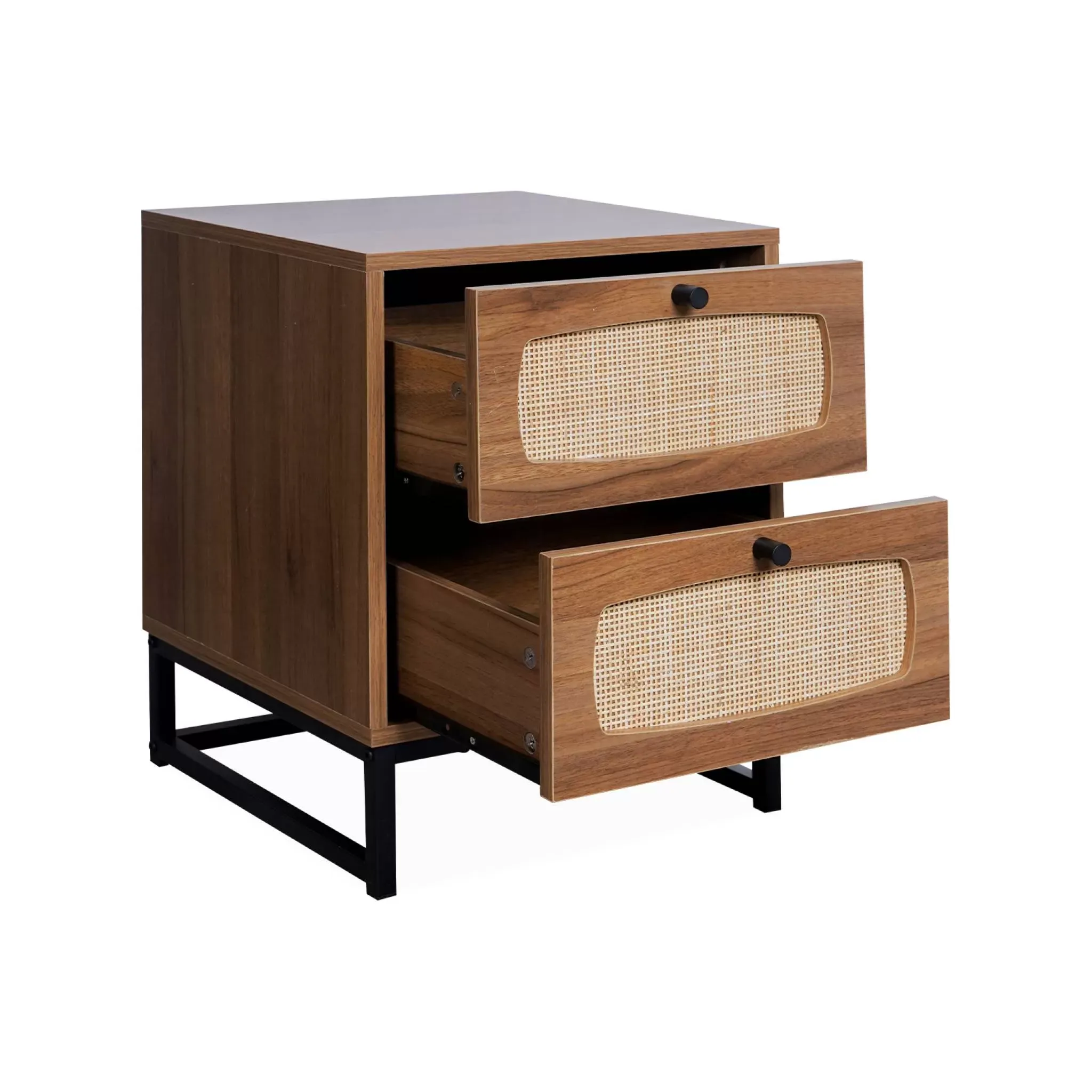 Illustration numéro 3 du produit Lot de 2 tables de chevet décor bois et cannage