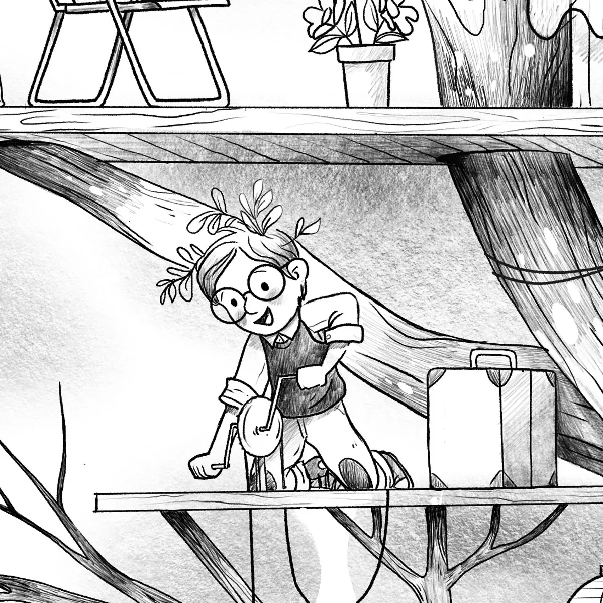 Illustration numéro 3 du produit Papier peint panoramique enfant cabane en plein air noir 375x250cm