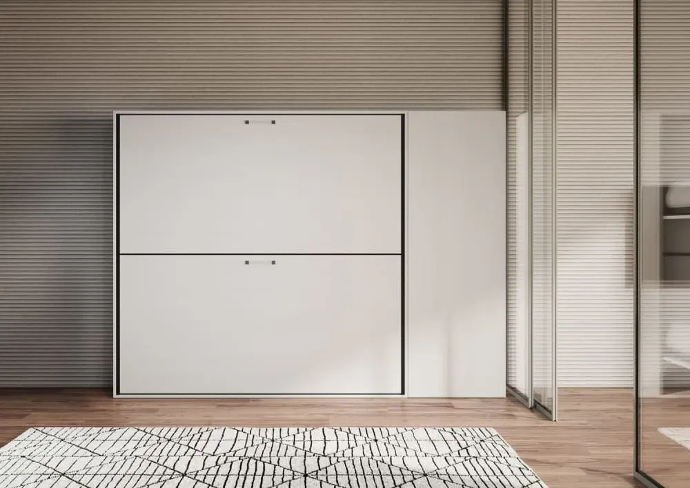 Illustration numéro 3 du produit Lit escamotable horizontal superposé effet bois frêne blanc