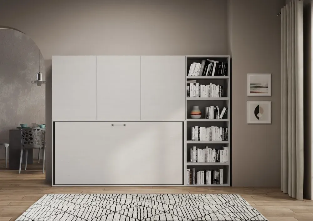 Illustration numéro 3 du produit Lit escamotable horizontal 1 couchage effet bois frêne blanc