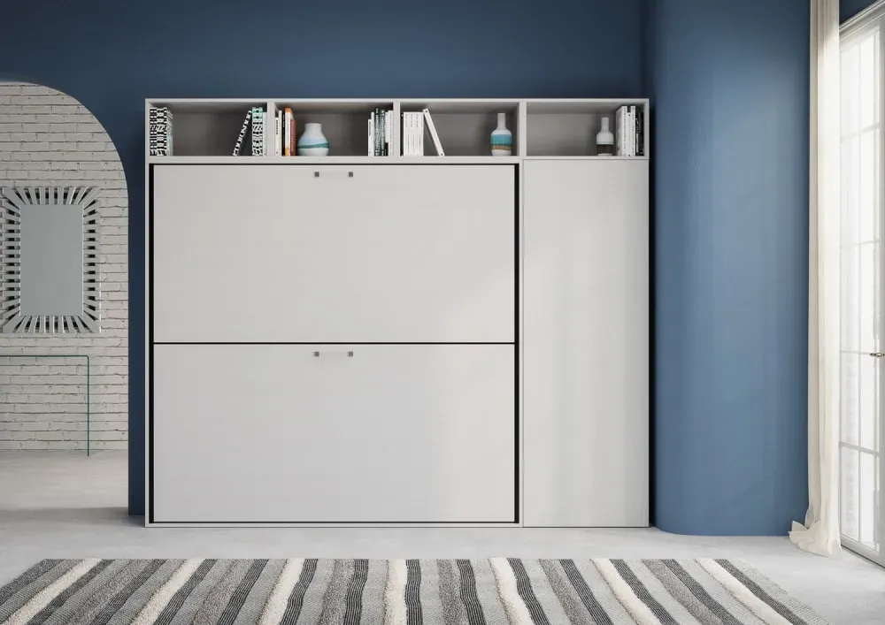 Illustration numéro 3 du produit Lit escamotable horizontal superposé effet bois frêne blanc