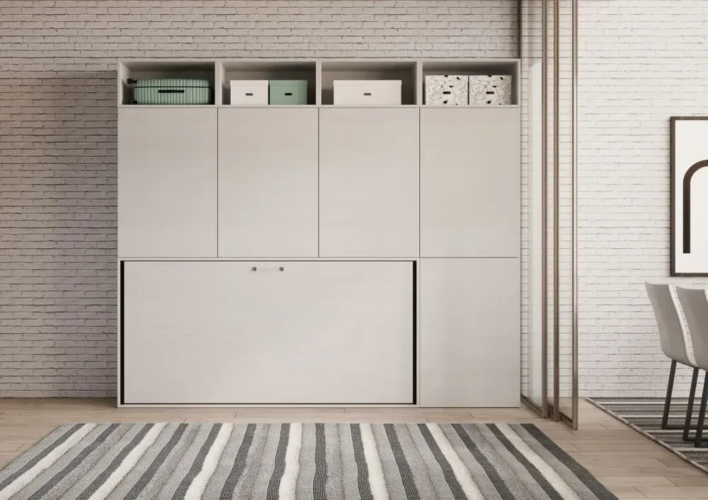 Illustration numéro 3 du produit Lit escamotable horizontal 1 couchage effet bois frêne blanc