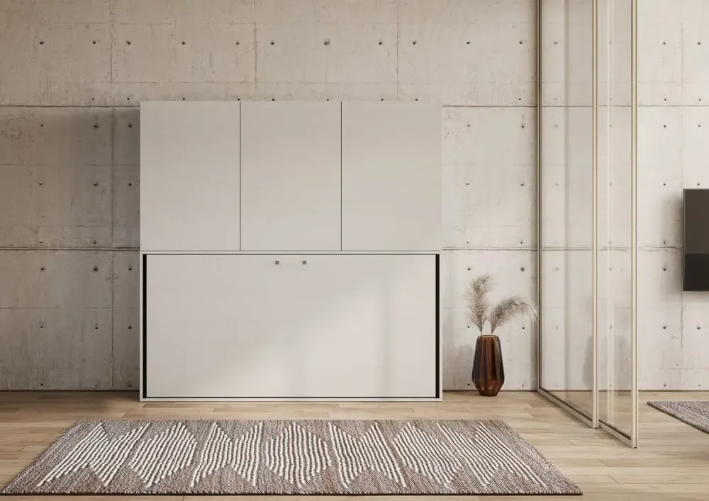 Illustration numéro 3 du produit Lit escamotable horizontal 1 couchage effet bois frêne blanc