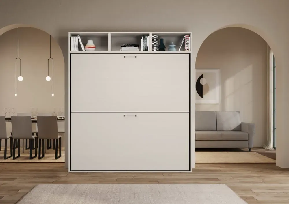 Illustration numéro 3 du produit Lit escamotable horizontal superposé effet bois frêne blanc