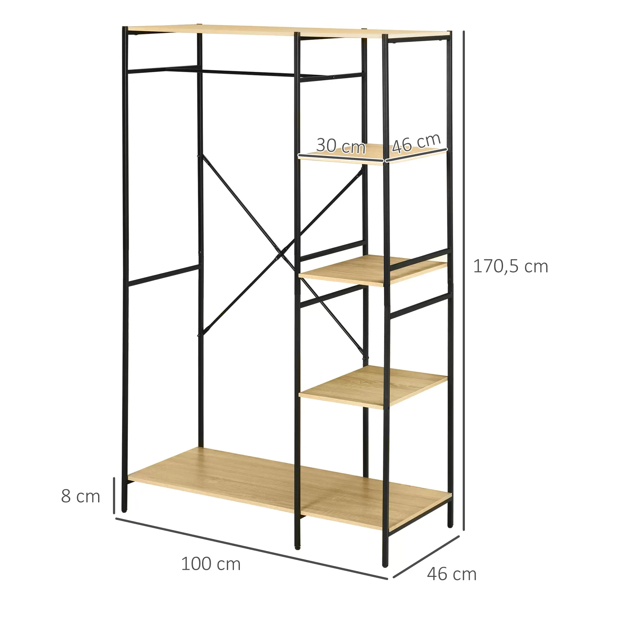 Illustration numéro 3 du produit Penderie portant à vêtements style industriel métal aspect chêne clair