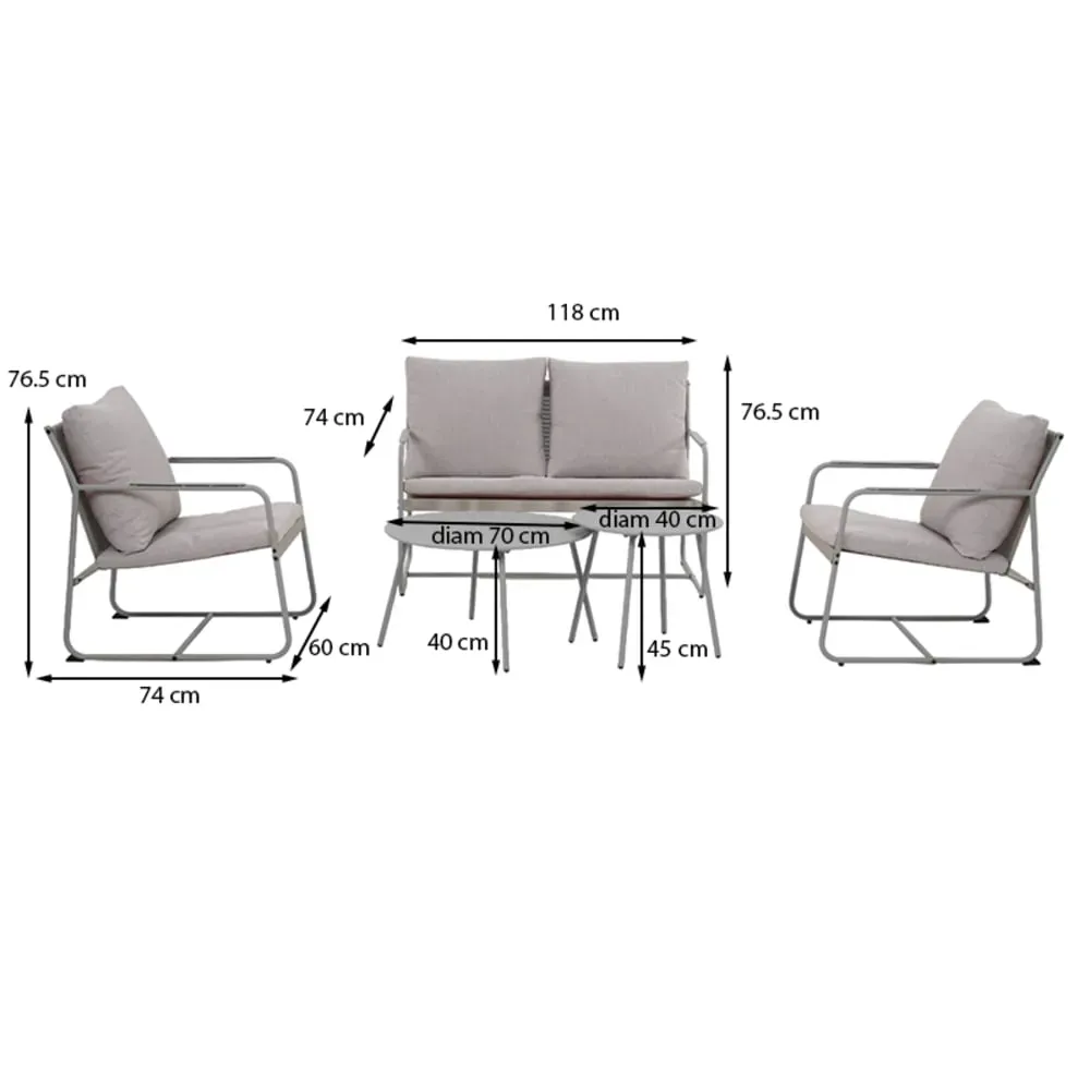 Illustration numéro 3 du produit Salon de jardin 4 places en acier gris et coussins gris clair