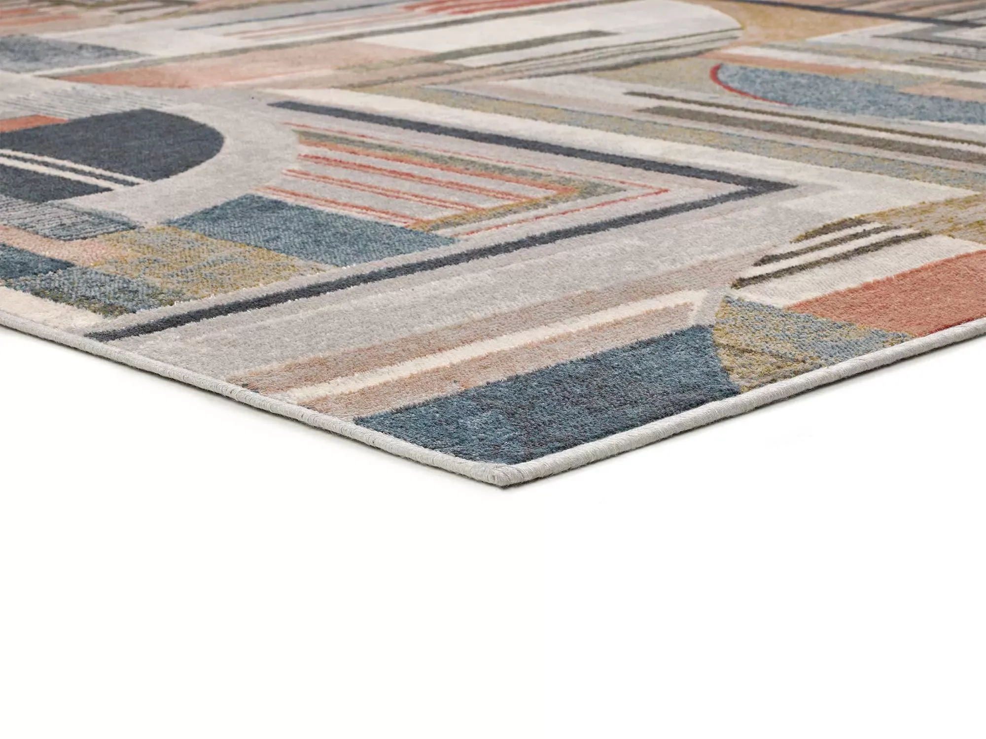 Illustration numéro 3 du produit Tapis en viscose géométrique beige/bleu/rouille  135x195 cm