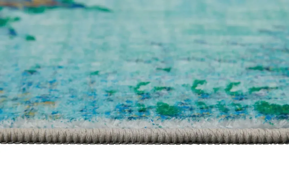 Illustration numéro 3 du produit Tapis de bain bleu turquoise motif oriental vintage imprimé 70x120