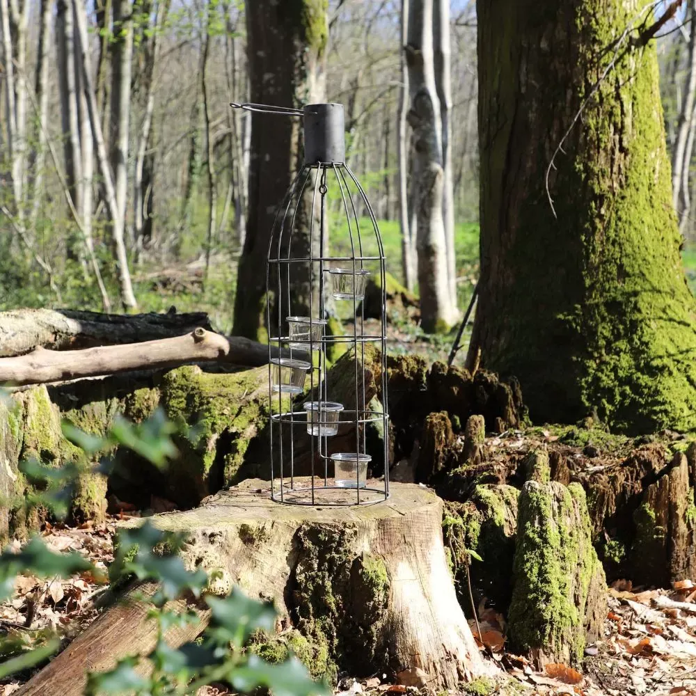 Illustration numéro 3 du produit Lanterne extérieure jardin à poser bougie ancienne métal gris 60 cm