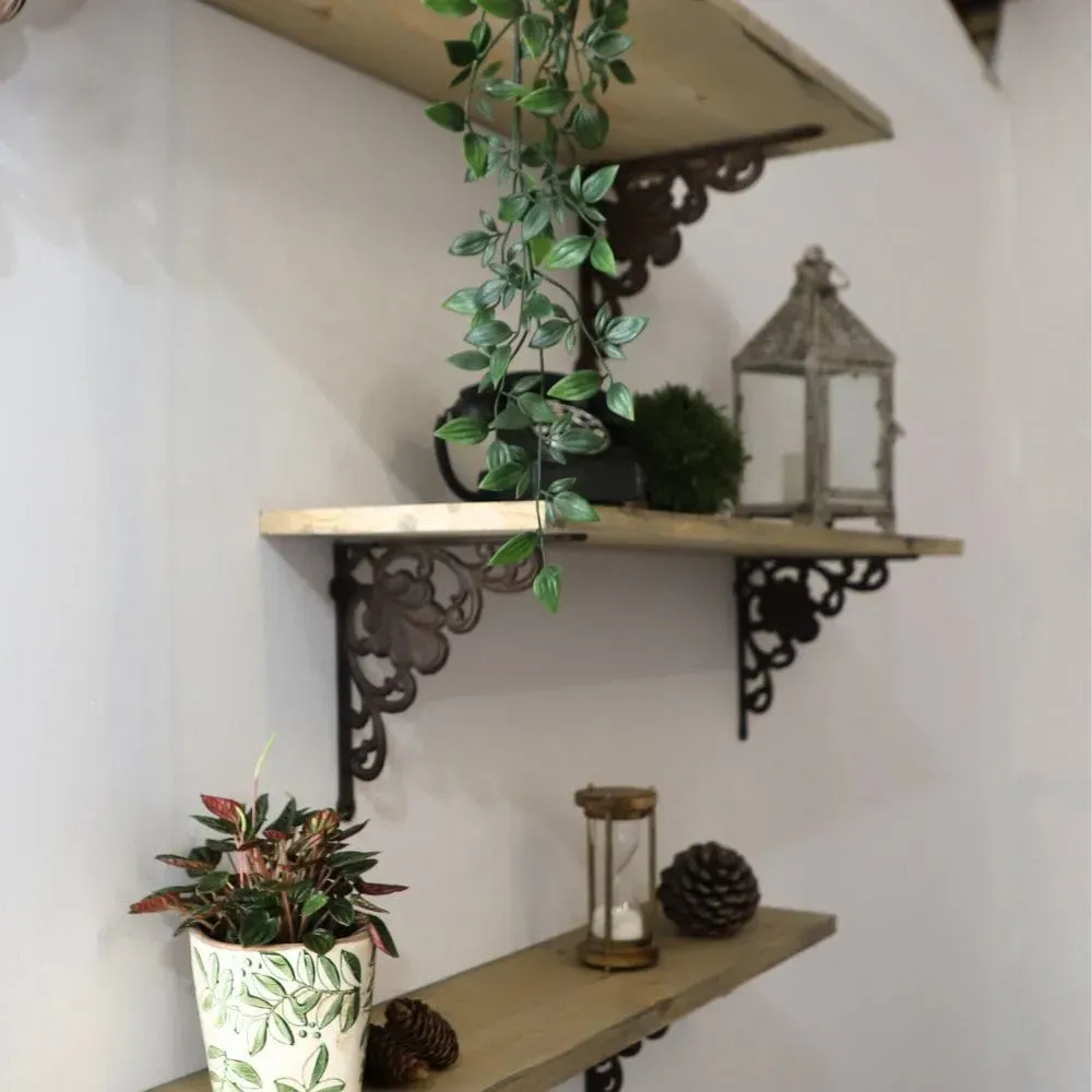 Illustration numéro 3 du produit Equerre fixation étagère vintage ancienne fonte marron 23 x 24 cm