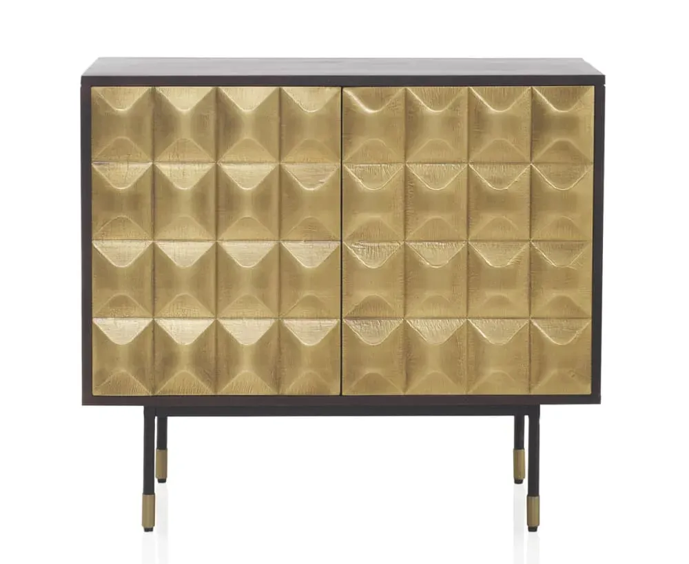 Illustration numéro 3 du produit Buffet 2 portes en manguier massif avec façade en laiton doré