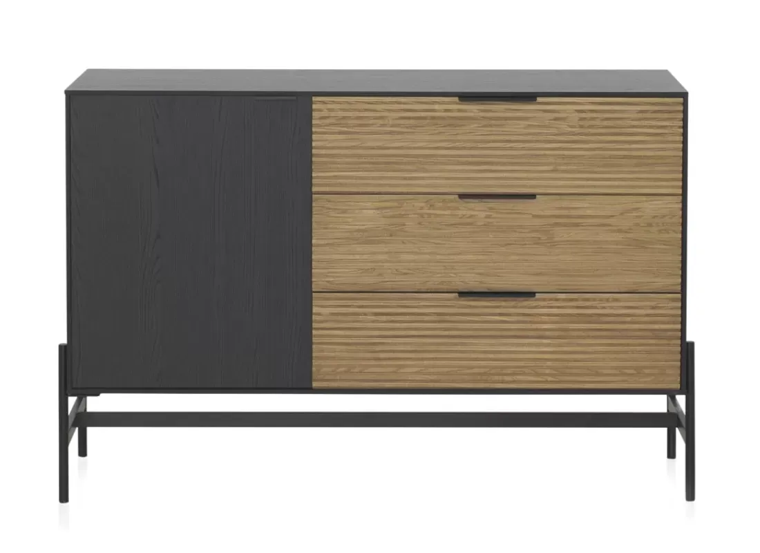 Illustration numéro 3 du produit Buffet plaqué en frêne noir avec portes naturelles