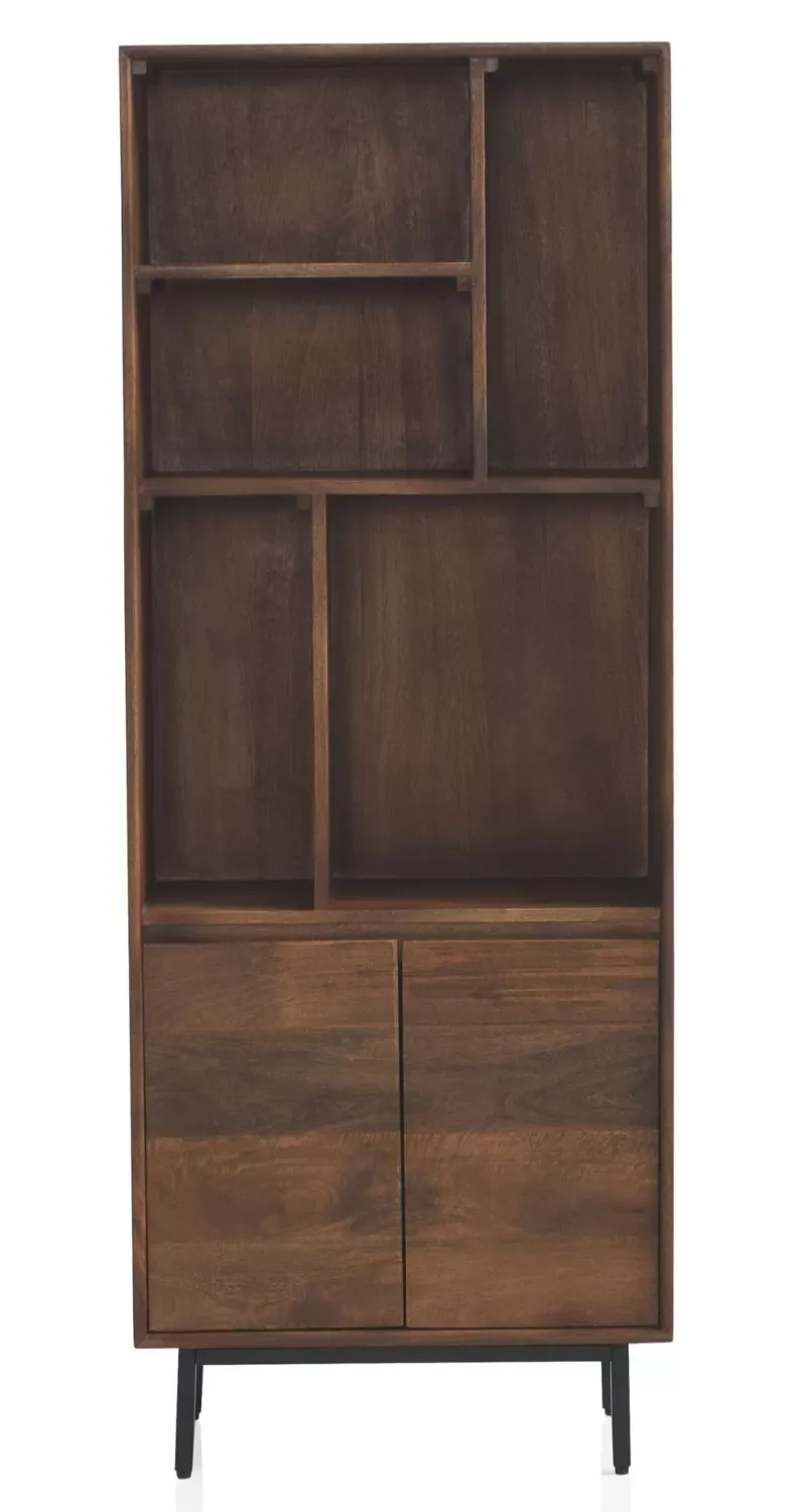 Illustration numéro 3 du produit Bibliothèque avec 2 portes en bois de manguier massif et base en métal