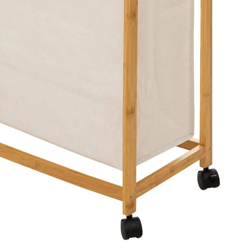 Illustration numéro 3 du produit Panier à linge sur roulettes bois beige 55x85 cm
