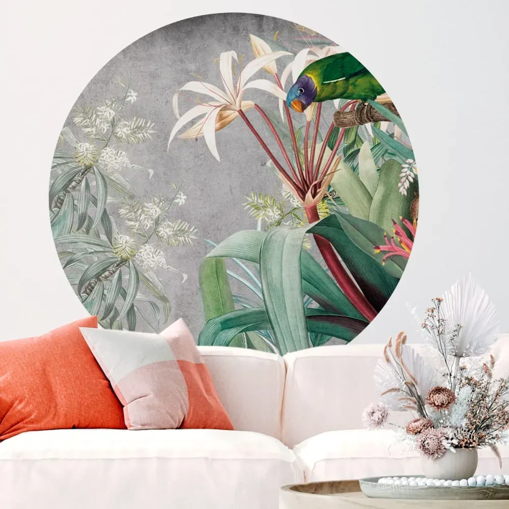 Illustration numéro 3 du produit Papier Peint fresque florale vintage et perroquet 90x90cm