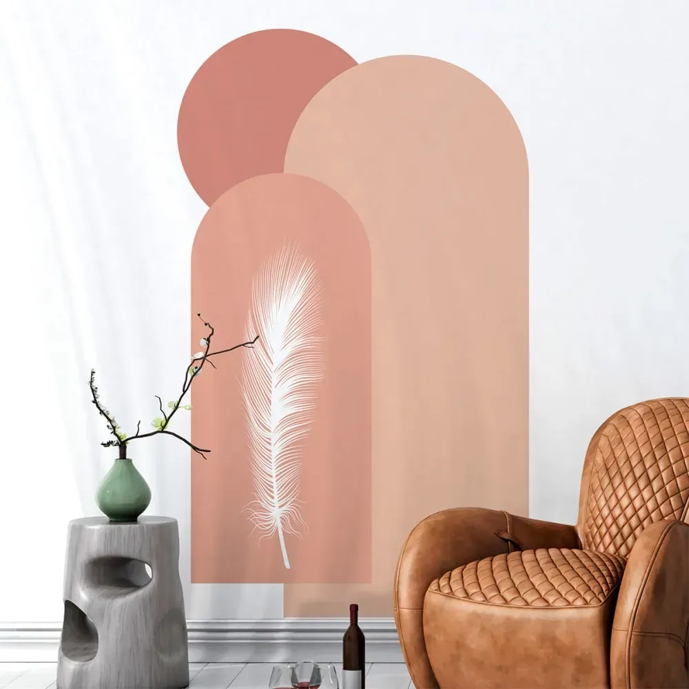 Illustration numéro 3 du produit Papier Peint arches et plume rose 200x120cm