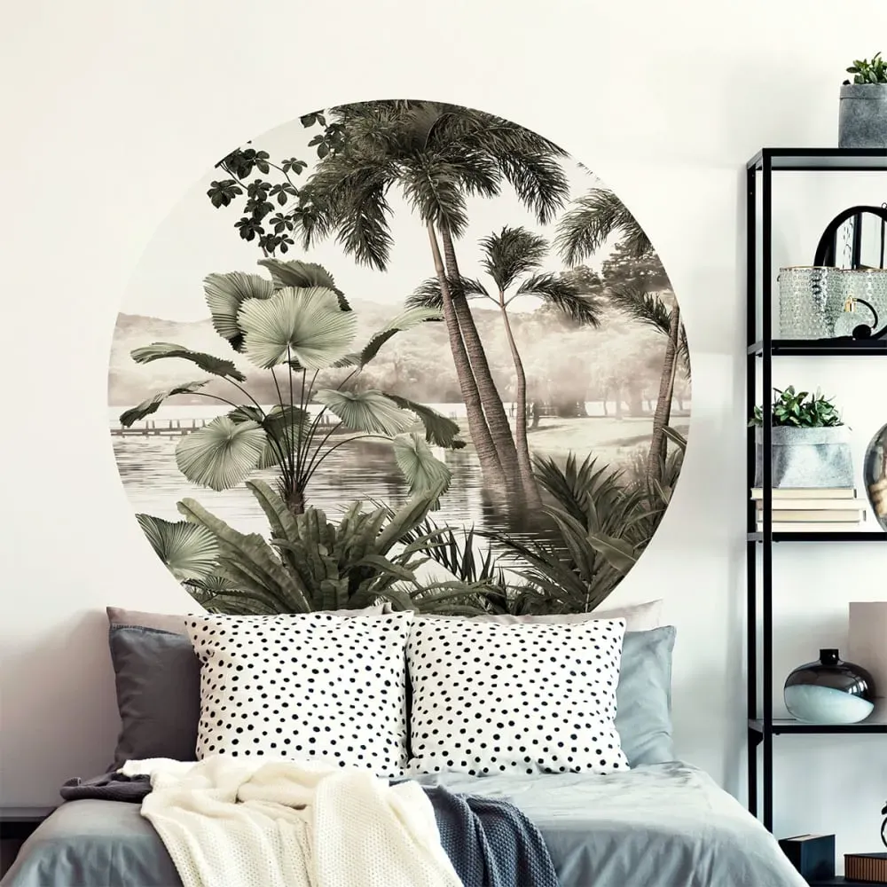 Illustration numéro 3 du produit Papier Peint fresque jungle tropicale vintage 120x120cm