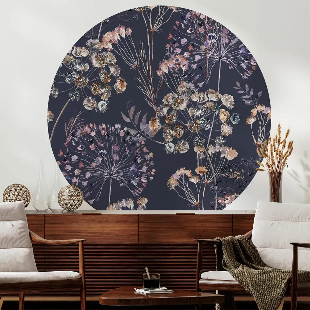 Illustration numéro 3 du produit Papier Peint fresque fleurs champêtre vintage aquarelle foncé 90x90cm