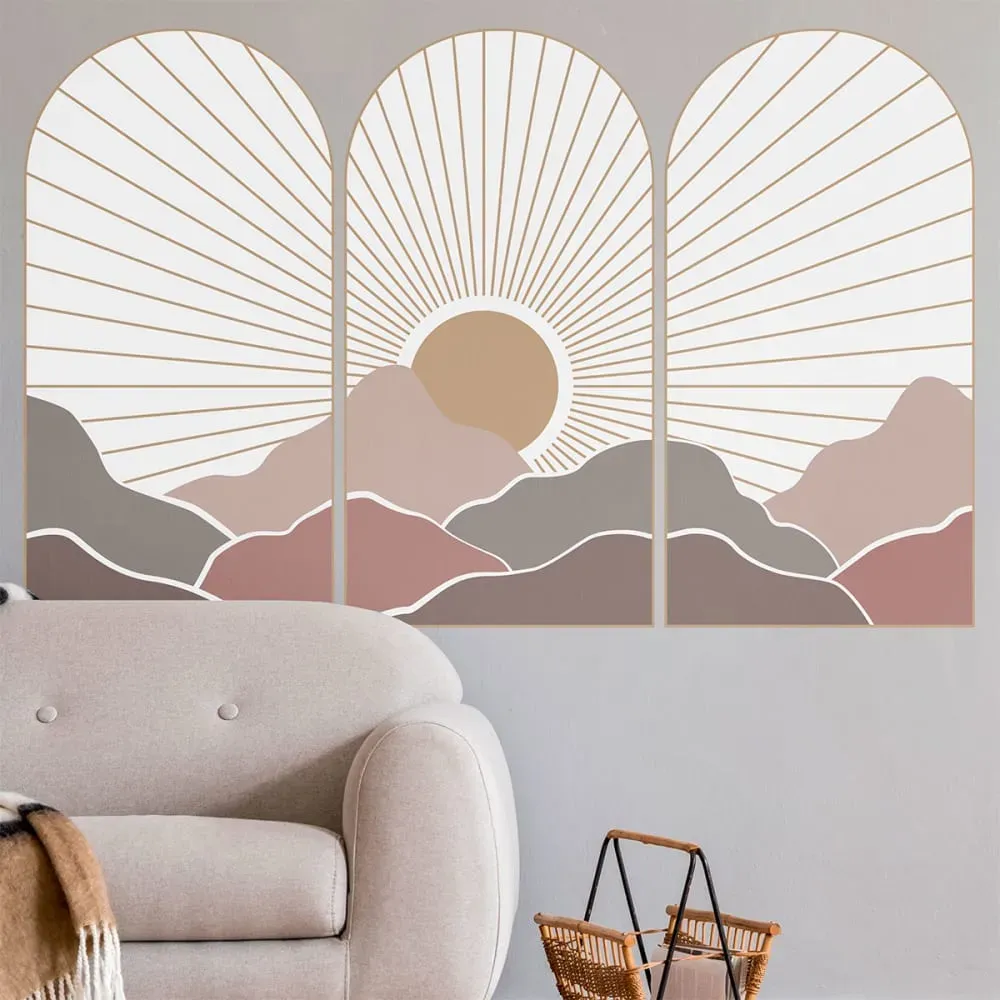 Illustration numéro 3 du produit Papier Peint trio d'arches coucher de soleil asiatique 60x90cm