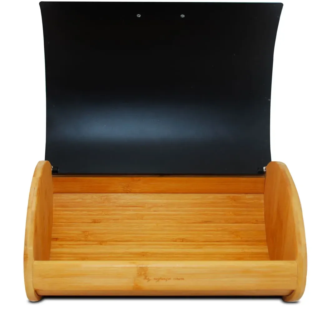 Illustration numéro 3 du produit Boîte à pain en bambou et couvercle en métal noir 36x26.5x16cm