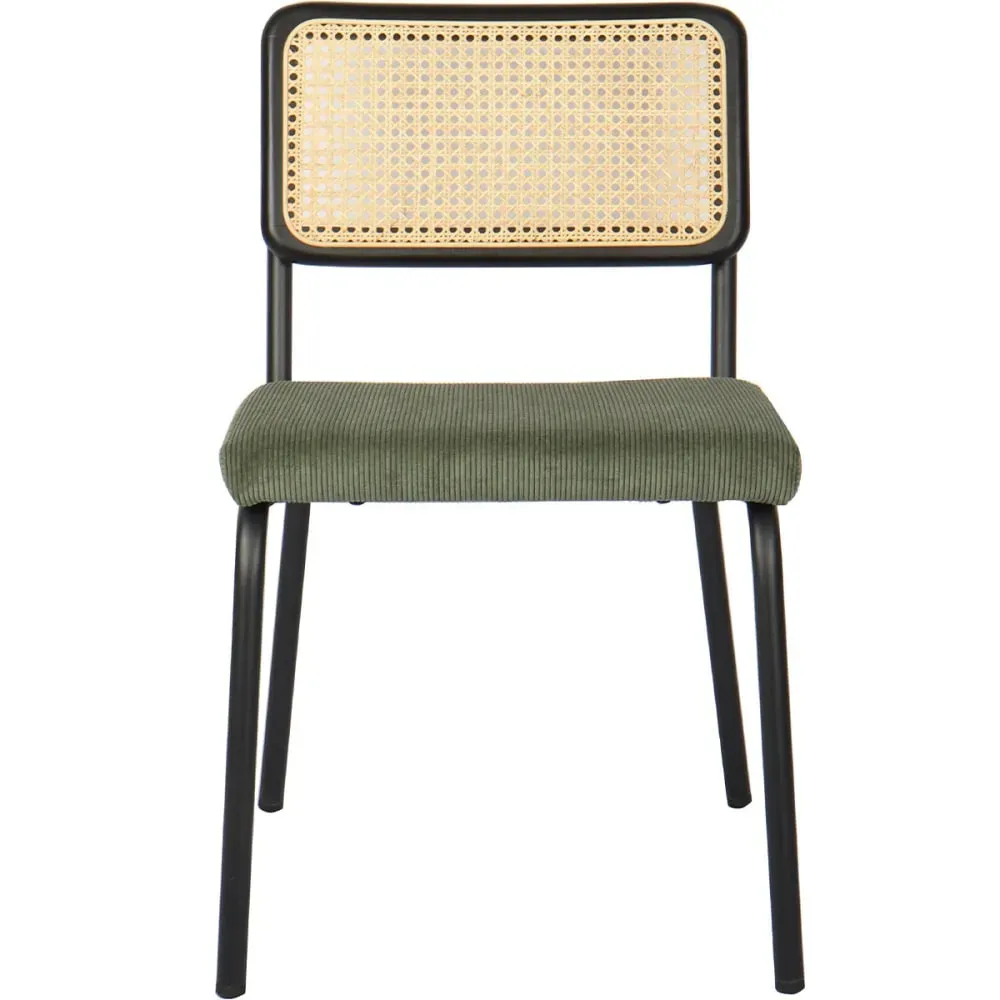 Illustration numéro 3 du produit Lot de 2 chaises noires, cannage et velours côtelé vert