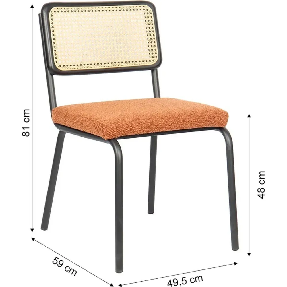 Illustration numéro 3 du produit Lot de 2 chaises noires, cannage et tissu bouclé rouille