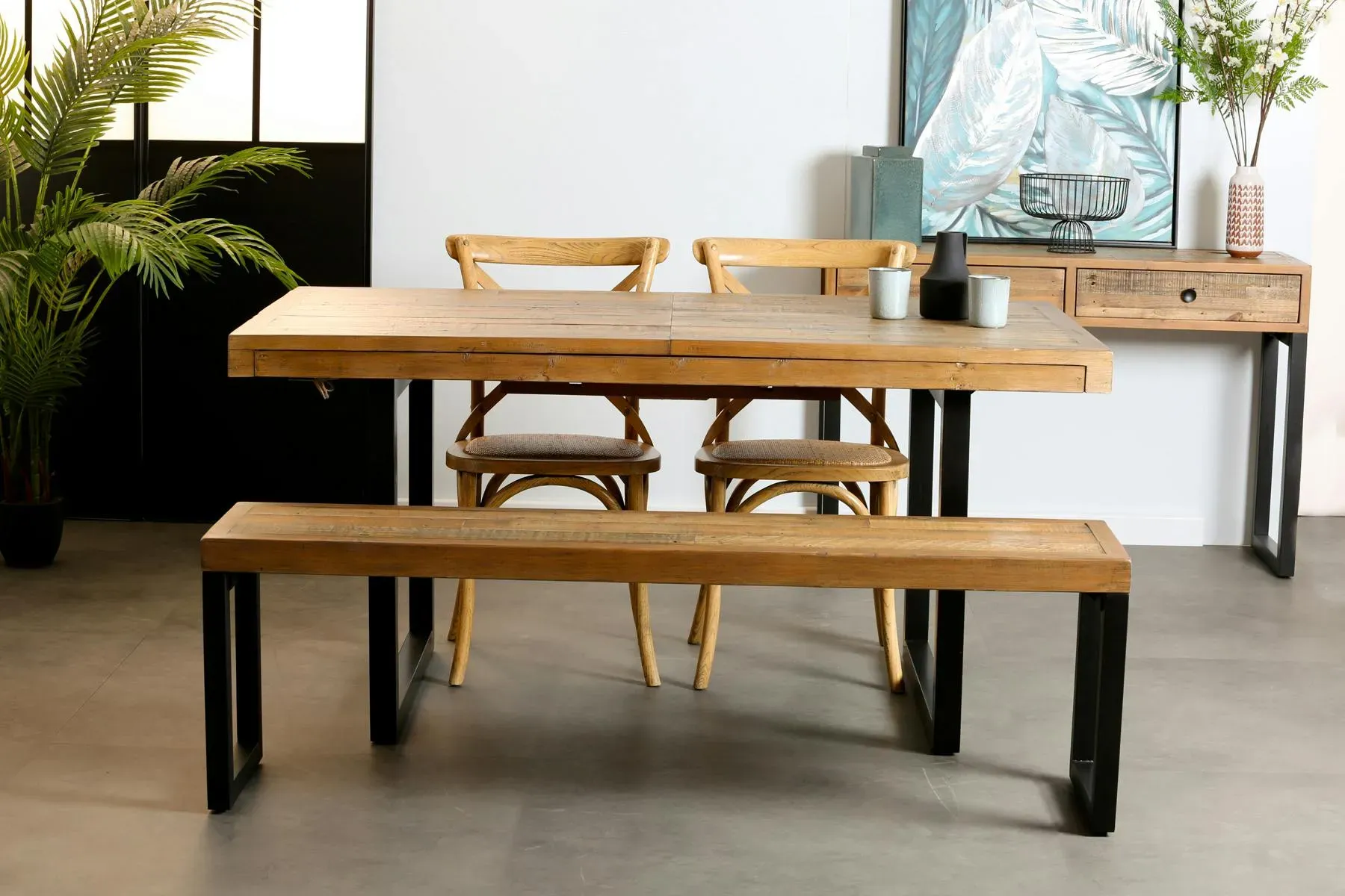 Illustration numéro 3 du produit Banc de table industriel en bois recyclé L155cm