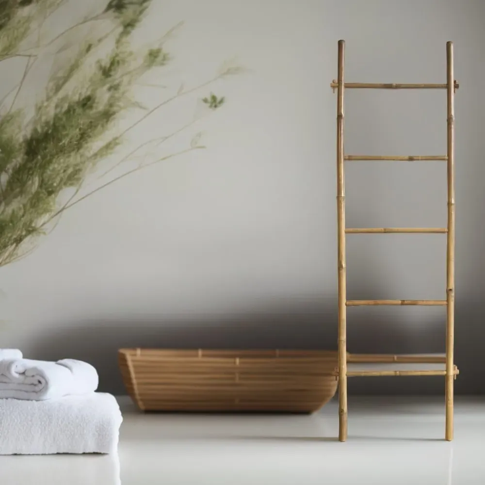 Illustration numéro 3 du produit Échelle porte-serviettes en bambou 5 barres de séchage 180x55x4 cm