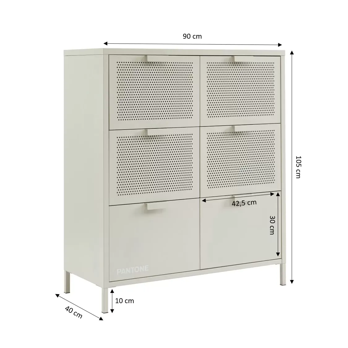 Illustration numéro 3 du produit Commode métal beige sable 6 tiroirs 90cm